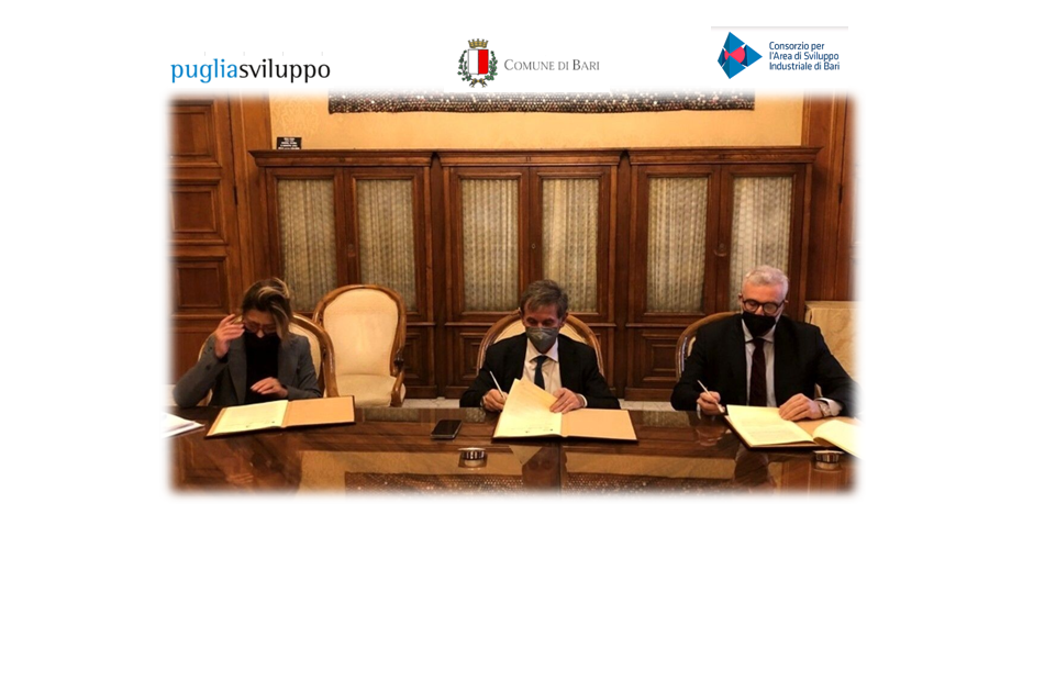 Accordo fra Puglia Sviluppo, Comune di Bari e Consorzio Asi per nuovi modelli di sostegno allo sviluppo. D’Alonzo: “Favoriamo l'incontro pubblico-privato, valorizziamo nuove intelligenze”